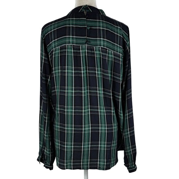 LOFT Green & Navy Blue Plaid Blouse Size Small - Picture 3 of 11